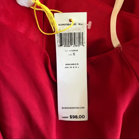 NWT $98~BCBG Generation~Red One-Shoulder Strappy Draped Ruffle Faux Wrap Dress~S - Picture 3 of 10